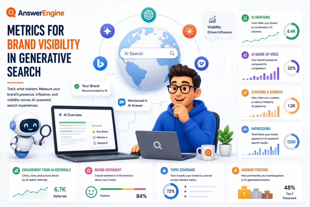 Metrics for brand visibility in generative search